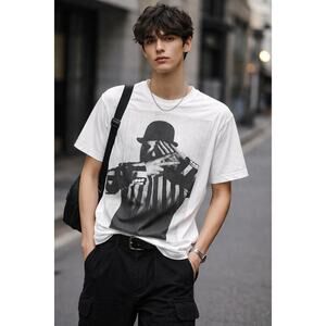 Diesel Black Gold Graphic Tee White Short Sleeve Shirt Size L Bold Photo Print
